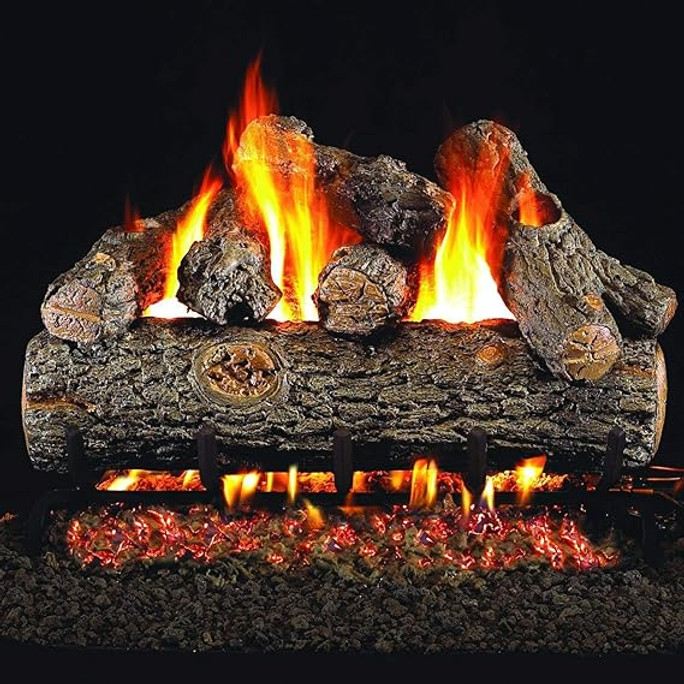Peterson Real Fyre 24-inch Golden Oak Designer Plus Log Set With Vented Propane Ansi Certified G46 Burner - Variable Flame Remote