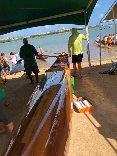 Koa Canoe with translucent white Outrigger Canoe Marine Grip Panels