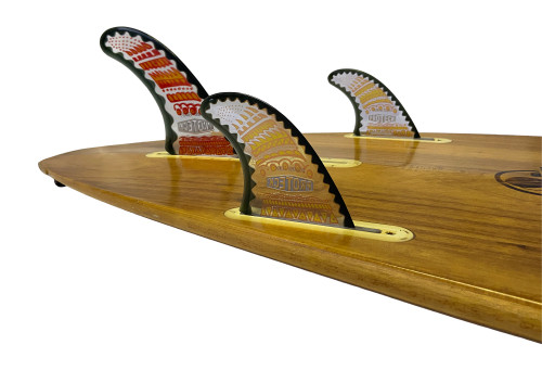 7" Power Flex Fin Combo Set w/ 4" Side Fins Tribal Art Design in Red
