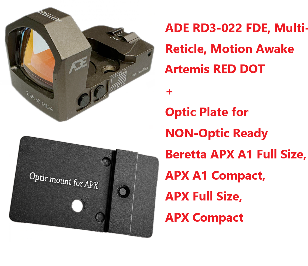 ADE RD3-022 Artemis FDE/TAN Body Color Shake Awake, Multi Reticle