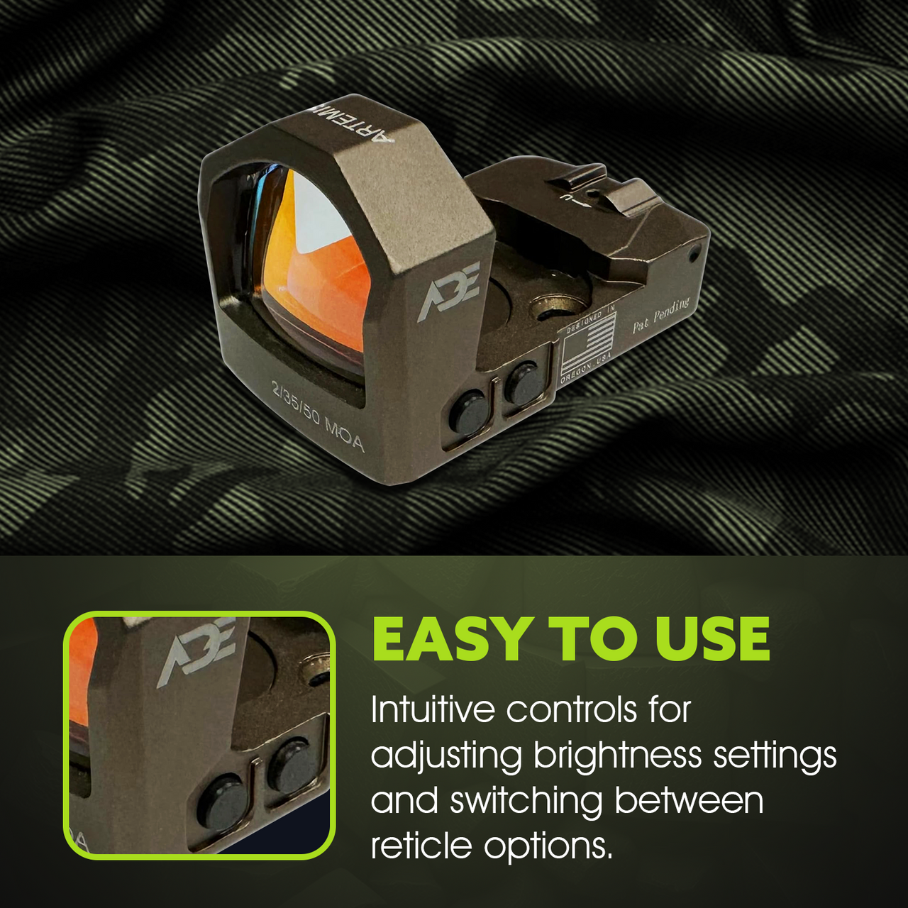 ADE RD3-022 Artemis FDE/TAN Body Color Shake Awake, Multi Reticle
