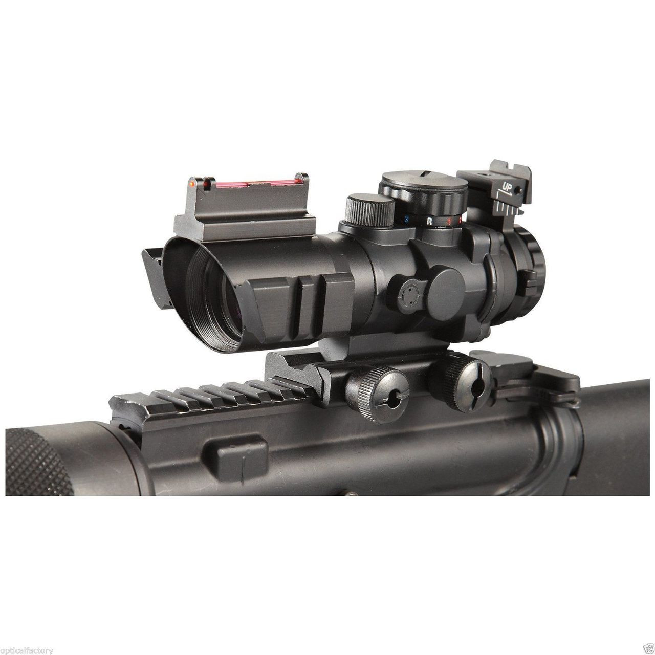 Ade 4x32 Tri Illuminated Prism Rifle Scope with Fiber Optic Sight