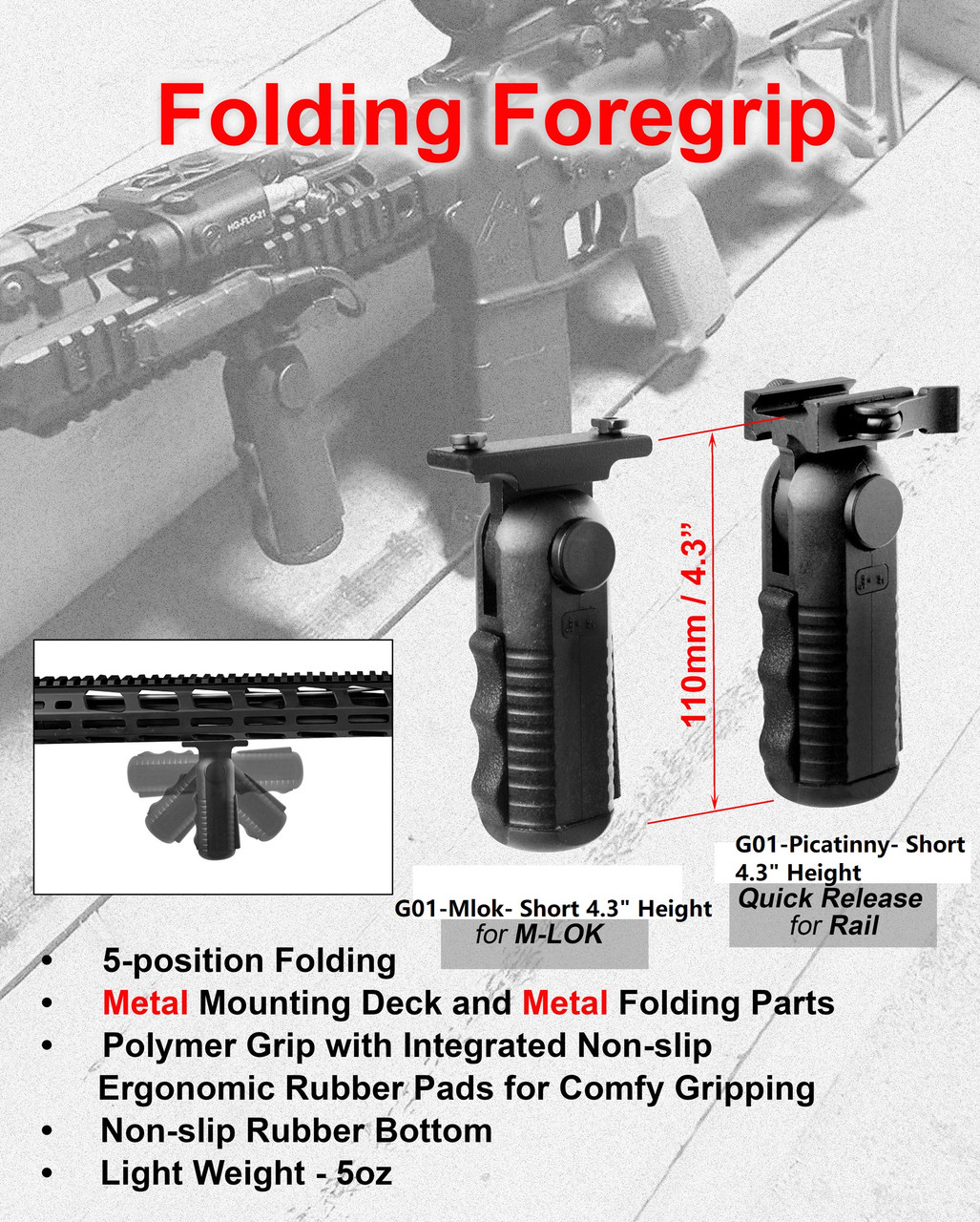 Ade Advanced Optics Folding 5 Position Grip BIPOD 7.5
