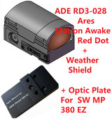  Ade Advanced Optics ARES Pro RD3-028PRO Motion Awake Red Dot + Weather Shield + Optic Mounting Plate for Smith Wesson SW MP 380 Shield EZ Pistol + Standard Picatinny Mount 