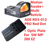 Ade Advanced Optics Delta Pro RD3-012 PRO Motion Awake, Multi Reticle Red Dot + Optic Mounting Plate for Smith Wesson SW MP 380 Shield EZ Pistol + Standard Picatinny Mount 