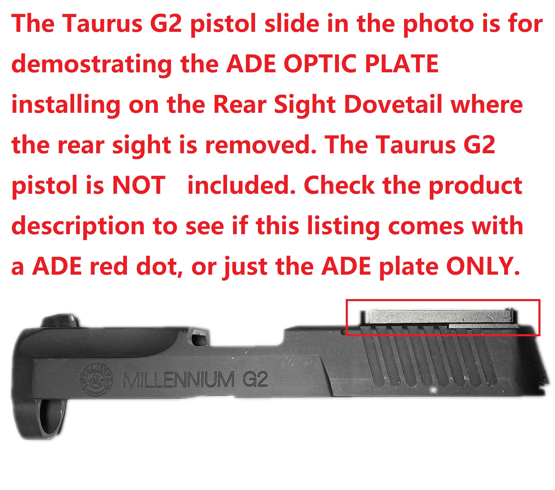 Optic Mount Plate for Taurus PT111 G2, Millennium G2, G2C, G3 with