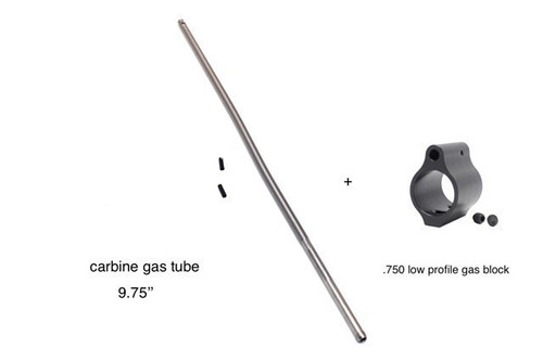 AR15 Carbine Length 9.75 inch Gas Tube Stainless + .750"  Gas Block