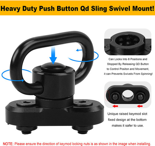Pack of 2! Quick Detach/Release 1.25' Push Button QD Sling Swivels Mount Adapter Base Attachment for Keymod HandGuard Rail