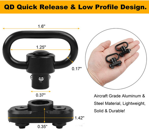 Pack of 2! Quick Detach/Release 1.25' Push Button QD Sling Swivels Mount Adapter Base Attachment for Keymod HandGuard Rail