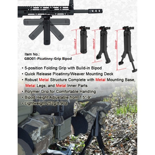 Tactical Quick Release 5-Position Foregrip with Egonomic Rubber Finger Grip pad for Picatinny/Weaver Pail -  5.9" Tall SG-F150R