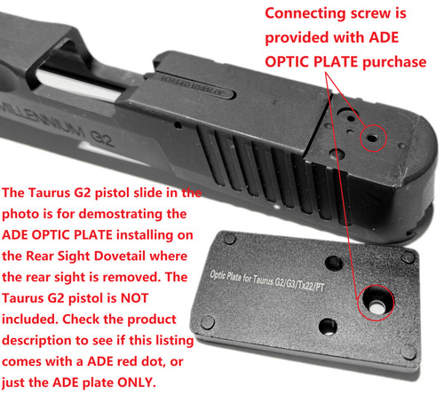 Ade Advanced Optics Zantitium RD3-015 Red Dot Reflex Sight + Optic Mounting Plate for Taurus PT111 G2, Millennium G2, G2C, G3 with Original Rear Sight, PT140 G2, PT709, PT740, TX22 + Pictinny Plate