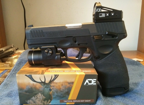 Ade Advanced Optics Delta RD3-012 GREEN Dot Reflex Sight + Optic Mounting Plate for Taurus PT111 G2, Millennium G2, G2C, G3 with Original Rear Sight, PT140 G2, PT709, PT740, TX22 + Pictinny Plate