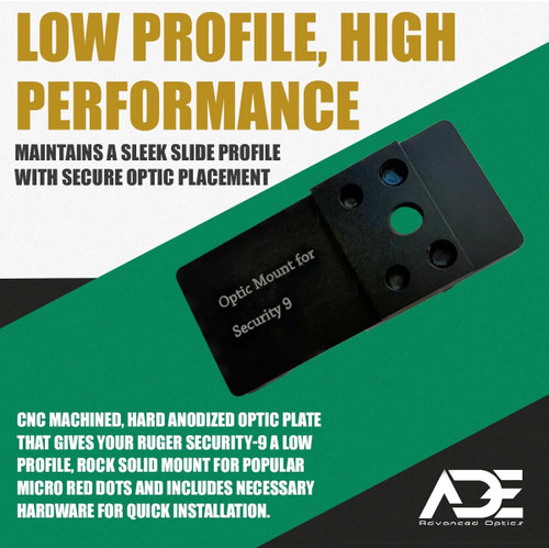 ADE Pistol Mount Plate for Ruger Security 9 Pistols to fit Vortex venom/Viper/DEFENDER-CCW, Burris Fastfire, Docter, Sig Sauer Romeo Zero, ADE Spike/NUWA/Apollo, Leupold Delta Point Pro, JPoint, Holosun 407K/507K,Swampfox Sentinel Red Dot