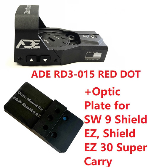 Ade Advanced Optics ZANTITIUM RD3-015 Red Dot Reflex Sight + Optic Mounting Plate for SW MP 9 Shield EZ and Shield EZ 30 Super Carry Pistol + Standard Picatinny Mount