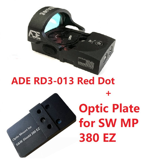 Ade Advanced Optics BERTRILLIUM RD3-013 Red Dot Reflex Sight  + Optic Mounting Plate for Smith Wesson SW MP 380 Shield EZ Pistol + Standard Picatinny Mount 