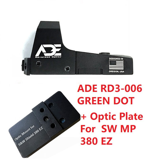 Ade Advanced Optics Huracan RD3-006 Green Dot Reflex Sight + Optic Mounting Plate for Smith Wesson SW MP 380 Shield EZ Pistol + Standard Picatinny Mount 