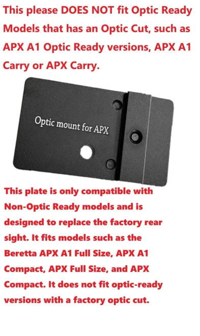 Optic Mounting Plate for Beretta APX Pistol - Compatible with Trijicon RMR/SRO, Holosun 407C/507C/508T, Riton X3 Tactix PRD, Swampox Kingslayer/Liberty/Justice, RD3-019 Stingray, ADE RD3-020 Raptor, RD3-022 Artemis, RD3-023 Valkyrie, RD3-029
