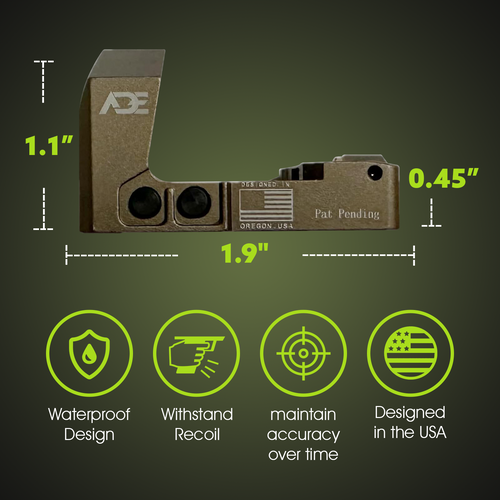 ADE Artemis RD3-022 FDE(Flat Dark Earth) Body Color Shake Awake, Multi Reticle Red Dot + Optic Mounting Plate for Non-Optic Ready HK VP9 | VP9SK | P30 | P30L | P30SK | HK45 | HK45C | VP40 Pistol