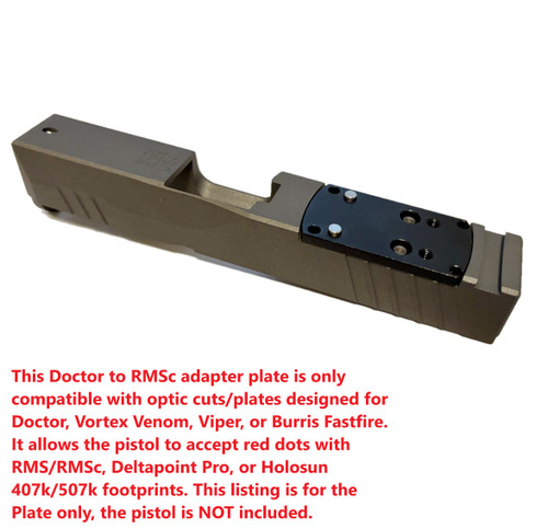 Doctor to RMSc Footprint Adaptor Converter Mounting Plate for converting Any Optic Cut/Plate with Doctor/Vortex Venom/Burris Fastfire Footprint to Accept Red Dot Such as RMS, Holosun 407K/507K/EPS, Deltapoint Pro, Sig Romeo Zero, Vortex Defender CCW