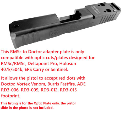 RMSc/DDP/K to Doctor Adaptor Mounting Plate for converting Any Optic Cut/Plate with Holosun 407K/507K/EPS Carry/Deltapoint Pro/Sig Romeo Zero/Vortex Defender CCW  Footprint to Accept Red Dot Such as Doctor, Vortex Venom, Burris Fastfire Red Dot