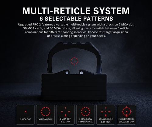 ADE NUWA PRO2(RD3-021 PRO2)Motion Activated Multi 6 Reticle RETICLE Sight-RMS footprint fits SW Shield X, Equalizer, Canik TP9 Elite SC,Canik METE MC9,METE SFT,Sig P322/P365X,Glock 43/48 MOS,Taurus GX4 Toro,605 Toro,856,Springfield Hellcat OSP