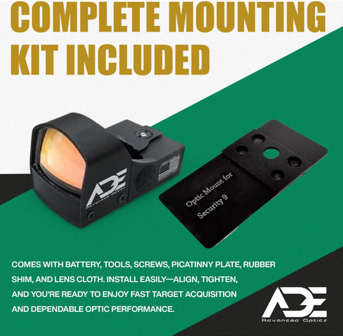 ADE Advanced Optics Crusader RD3-009 Red Dot Sight – Includes Mounting Plate for Ruger Security 9 – Motion Awake Reflex Optic Technology with Standard Picatinny Adapter – Compact Red Dot