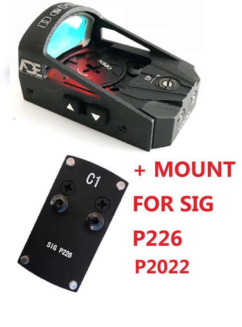 Ade RD3-012 Waterproof RED Dot Reflex Sight Pistol  + Pistol Optic Mounting Plate for Sig-Sauer-P226, P228, P229, P2022 Pistol