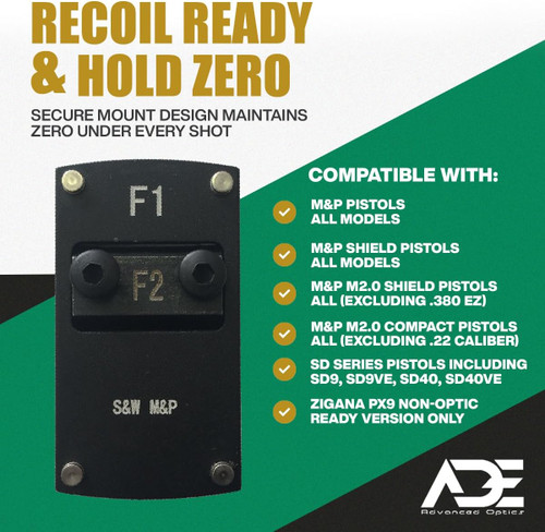 Ade RD3-015 Zantitium RED Dot Reflex Sight + Optic Mounting Plate for SW Smith Wesson MP/MP 2.0 Shield/Zigana PX9 Pistol + Standard Picatinny Mount