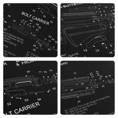 Long AR15 Gun Cleaning Bench Mat with Rifle Parts List Non-Slip 12" x 36" NEW