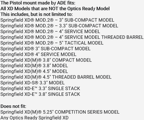 Springfield XD, MOD.2,XDm,XDS,XDE, Hellcat(Non-OSP) Pistol Mount Plate for Vortex Venom/Razor/Viper,  Burris Fastfire,  Meopta,  Eotech MRDS,  Docter, Insight,  Sightmark Minishot
