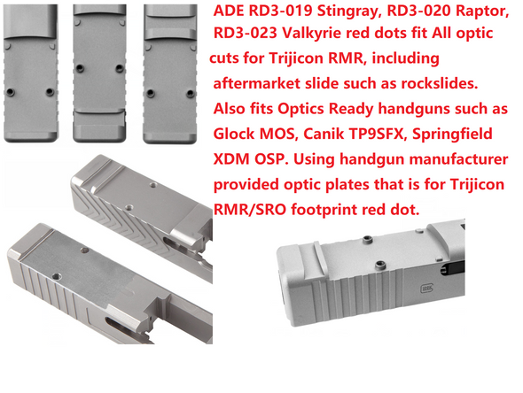 Ade Advanced Optics STINGRAY (RD3-019) Ultra Micro Red Dot Sight For any handgun plate/slides/Cuts that are Compatible with Trijicon RMR Screw Pattern/Footprint - 6MOA Red Dot