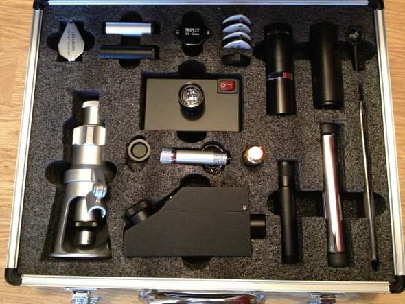 Gemologists' Travel/portable Lab Suitcase. Including Microscope, dichroscope, spectroscope, chelsea filter, ruby filter, jadeite filter, polariscope, darkfield loupe, uv magnifier, gem refractometer, polariscope, conoscope, refractive index liquid oi