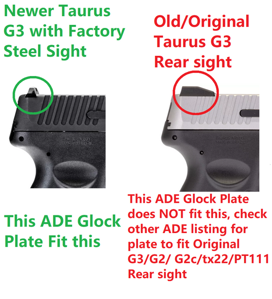 Red Dot Mounting plate fits all Glock / Taurus GX4, G3C & G3 with factory steel sights/ Bersa BP9CC, Pistol Mount Plate for Vortex venom, burris fastfire, meopta, eotech mrds, docter, insight Red Dot Reflex Sight