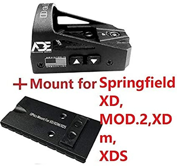 Ade RD3-012 Waterproof RED Dot Compact Reflex Sight  + Optic Mounting Plate for Springfield XD, MOD.2,XDm,XDS,XDE, Hellcat(Non-OSP) Pistol