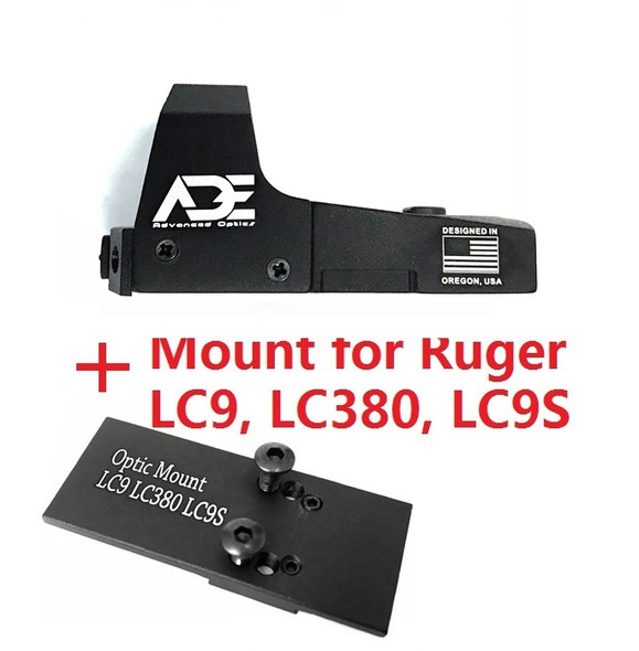 Ade Advanced Optics RD3-006B GREEN Dot Reflex Sight + Optic Mounting Plate for Ruger LC9,LC380,LC9S Pistol + Picatinny Mounting Plate
