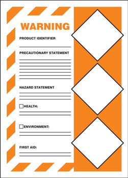 GHS Secondary Container Labels: Warning (3 diamonds on right) 7" x 5" Adhesive Vinyl - LZH303VSP