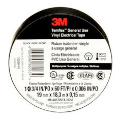 3M Temflex Vinyl Electrical Tape 165 -  Black -  3/4 in x 60 ft x .006 in -  100 Rolls/Case