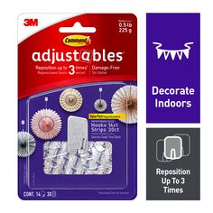 Command® Adjustables Repositionable 1/2 lb Hooks -  14 Hooks -  30 Strips - 
17830CLR-14ES