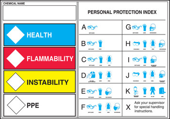 HMCIS Safety Label: Health Flammability Instability PPE (PPE Index) 5" x 7" 1/Each - LZS416