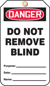 OSHA Danger Safety Tag: Do Not Remove Blind RP-Plastic 25/Pack - MDT243PTP