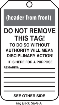 OSHA Notice Safety Tag: Valve Is Normally Closed Standard Back A RP-Plastic 25/Pack - MDT806PTP