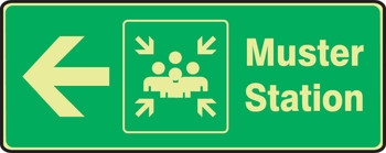Glow-In-The-Dark Safety Sign: Muster Station (Left Arrow) 7" x 17" Lumi-Glow Flex 1/Each - MFEX941GF
