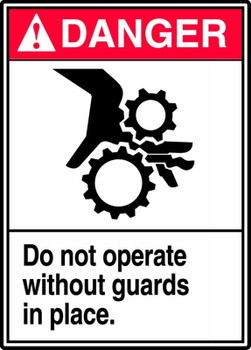 ANSI Danger Safety Sign: Do Not Operate Without Guards In Place 14" x 10" Aluminum 1/Each - MRQM101VA