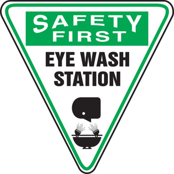 OSHA Safety First Safety Sign: Eye Wash Station (Upside Down Triangle) Shape: Upside-Down Triangle 12" Adhesive Vinyl 1/Each - MSHP910VS
