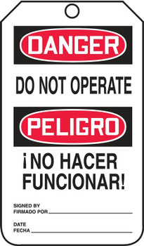 Spanish Bilingual OSHA Danger Lockout Tag: Do Not Operate PF-Cardstock 5/Pack - MSPT504CTM