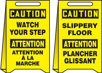 OSHA Caution Reversible Fold-Ups Bilingual Floor Sign: Watch Your Step - Slippery Floor 20" X 12" Corrugated Plastic 1/Each - PFE454
