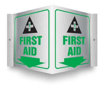 Brushed Aluminum 3D Projection Sign: First Aid 6" x 5" Panel 1/Each - PSM311