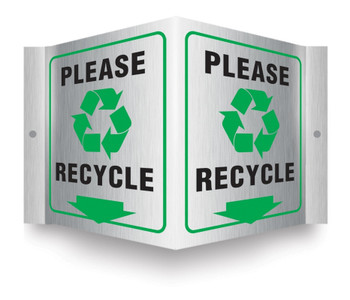 Brushed Aluminum 3D Projection Signs: Please Recycle 6" x 5" Panel 1/Each - PSM318