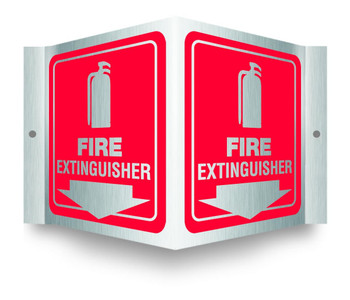 Brushed Aluminum 3D Projection Signs: Fire Extinguisher 6" x 5" Panel 1/Each - PSM327