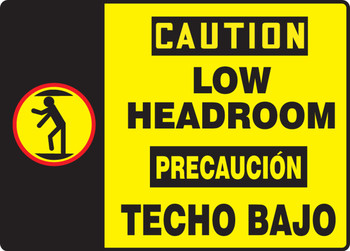 Bilingual OSHA Caution Safety Sign: Low Headroom 10" x 14" Dura-Plastic 1/Each - SBMECR604MXT